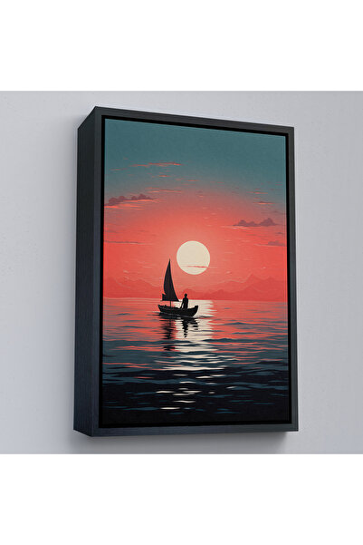 Oxyteez Pictură cu barca cu pânze în ocean cu cadru din lemn-7629