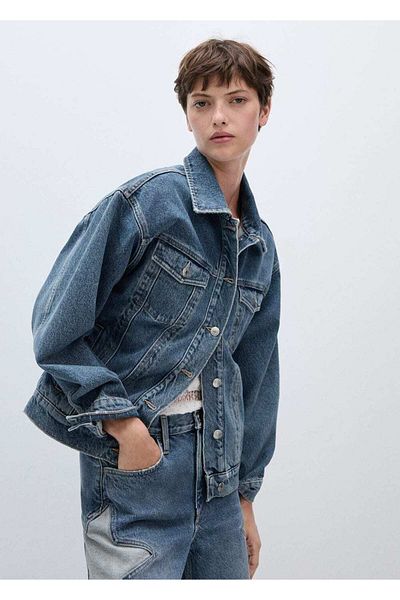 MANGO Woman Palton din denim stea