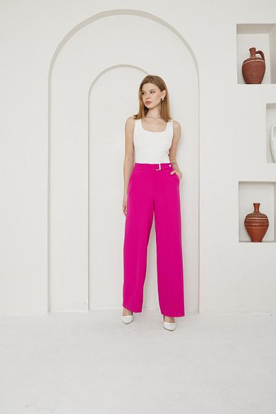 LOVELF Fuchsia Colored Wide Leg Trousers - Buckle Detailed