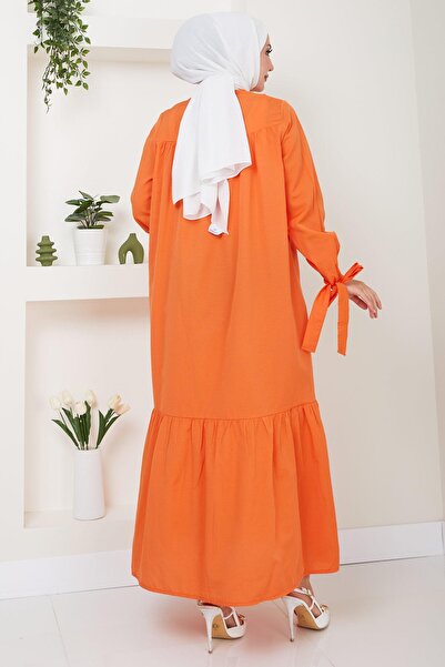hafsamina Πορτοκαλί ρόμπα δεμένο φόρεμα - HM2081