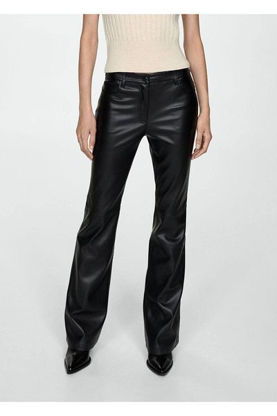 MANGO Woman Leather Look Flare Pants