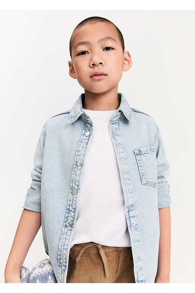 MANGO Kids Cămașă din denim cu buzunare