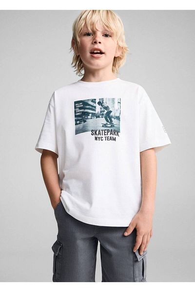 MANGO Kids Βαμβακερό μπλουζάκι με σχέδιο βάρκα