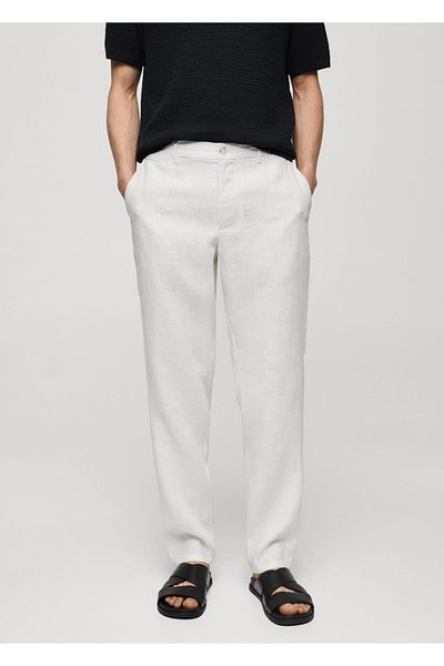 MANGO Man Kalhoty ze 100% lnu slim fit