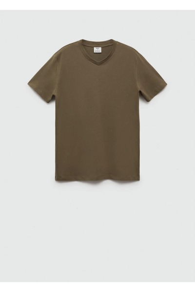 MANGO Man Βαμβακερό μπλουζάκι με λαιμόκοψη σε λεπτή εφαρμογή