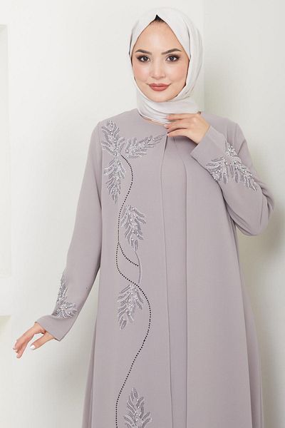 hafsamina Φόρεμα Mother of Leaf Stone σε μπεζ Plus Size - HM2350