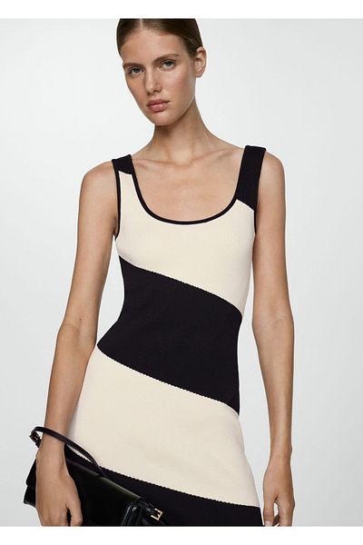 MANGO Woman Midi Length Striped Knitwear Dress