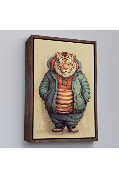Oxyteez Cap de tigru cu cadru din lemn, uman gras, tablou-7636