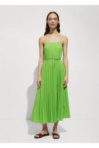 MANGO Woman Πλισέ φόρεμα με λεπτομέρεια γραβάτα