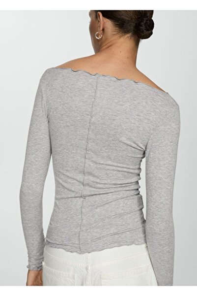 MANGO Woman Žebrované tričko s dlouhým rukávem