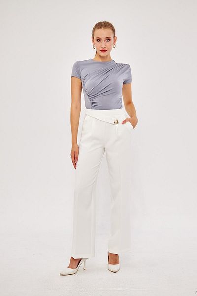 LOVELF Ecru Square Button Wide Leg Trousers
