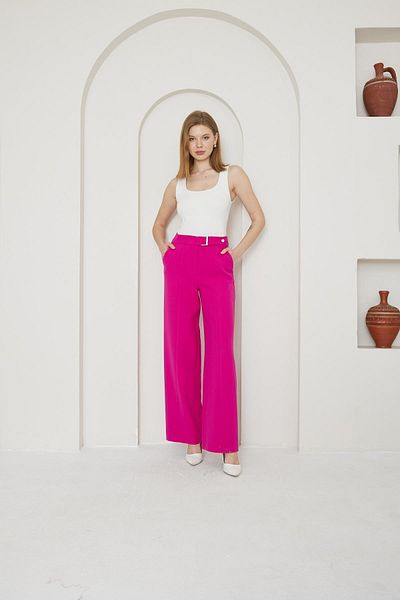 LOVELF Fuchsia Colored Wide Leg Trousers - Buckle Detailed