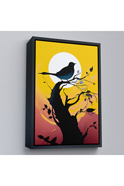 Oxyteez Pictură abstractă de pasăre pe copac cu cadru din lemn-7614
