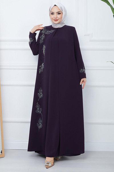 hafsamina Μωβ Μαμά Φόρεμα Plus Size - Leaf Stone