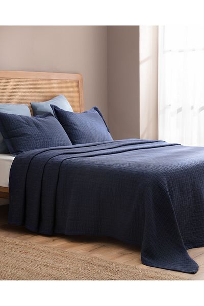 Madame Coco Berthe Double Bedspread - Navy Blue
