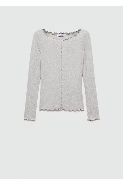 MANGO Woman Žebrované tričko s dlouhým rukávem