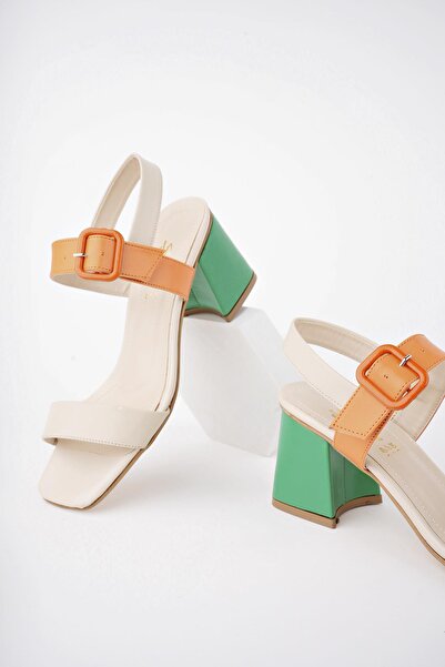 MUGGO Rainbow Buckle and Belt Detailed Heeled Women's Sandals