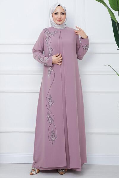 hafsamina Μητρικό φόρεμα Pink Leaf Stone Plus Size - Hm2350