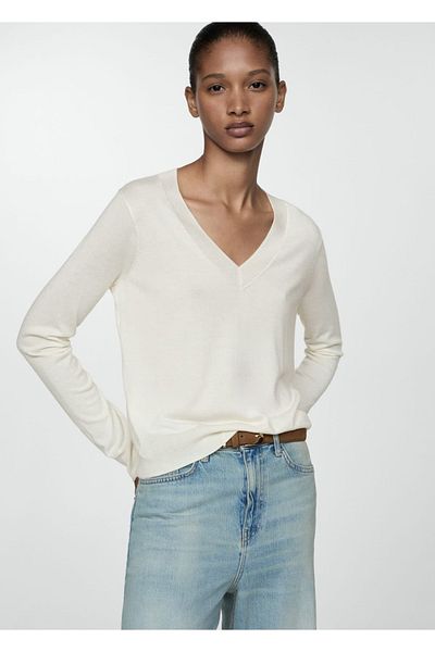 MANGO Woman V-neck thin knitwear sweater