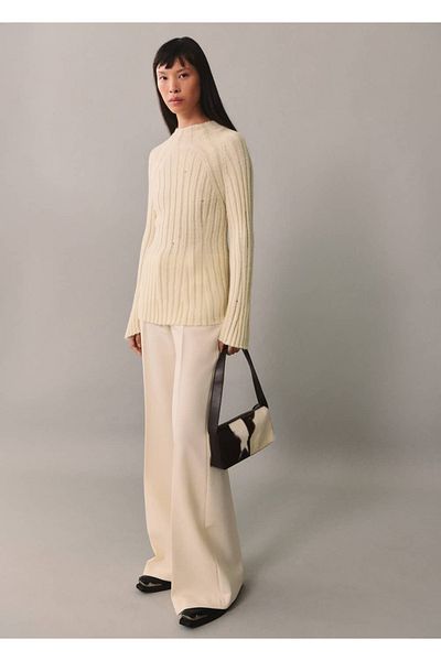 MANGO Woman Knitwear Ribbed Hole Sweater