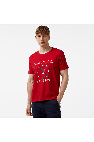 Nautica Erkek Kırmızı Standart Fit Kısa Kollu Baskılı T-Shirt