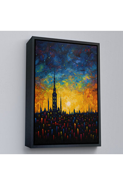 N NOXXO Tablou peisaj oraș apus de soare cu cadru din lemn-7998