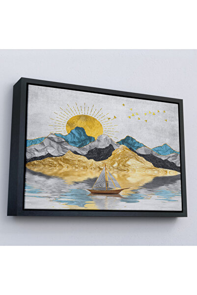 Oxyteez Tablou de peisaj solar auriu cu rama din lemn-7222