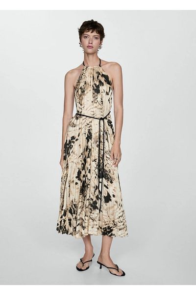 MANGO Woman Animal Patterned Pleated Dress