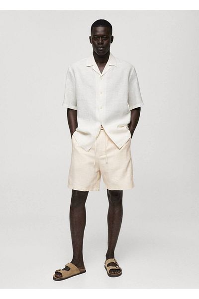 MANGO Man Baumwoll-Leinen-Bermudashorts mit Schnürung