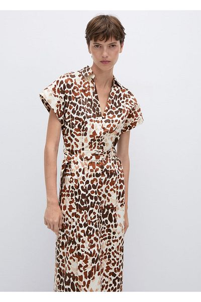 MANGO Woman Leopard Print Tie Detailed Dress