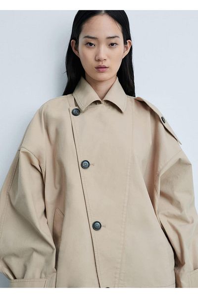 MANGO Woman Double Breasted Short Trench Coat