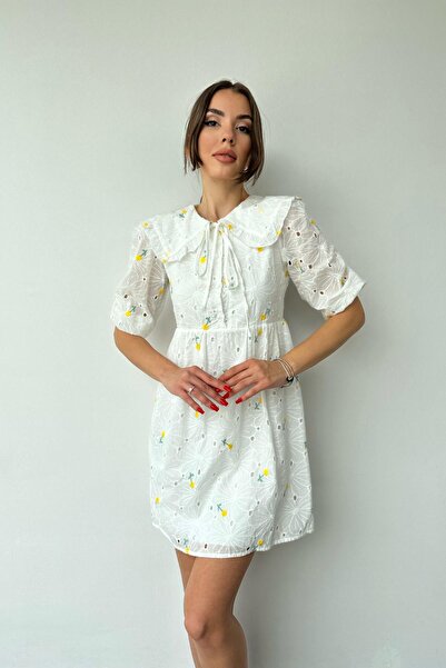 Elbee Fashion Woman Сукня з коміром-стійкою та вишивкою