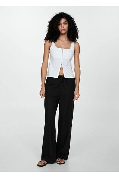 MANGO Woman Straight cut linen trousers