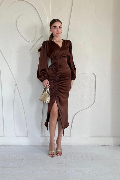Elbee Fashion Woman V-Neck Satin Dress