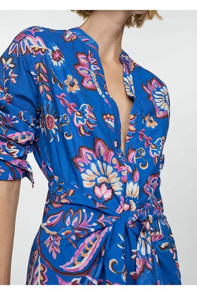 MANGO Woman Φόρεμα με φλοράλ στάμπα με λεπτομέρεια γραβάτα