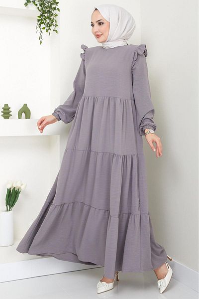 hafsamina Γκρι Φόρεμα Hijab - Με βολάν ώμου, Ayrobin HM2062