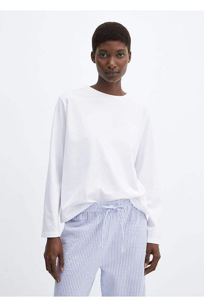 MANGO Woman Striped Cotton Two Piece Sleepwear Set