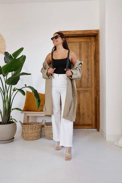 Elbee Fashion Woman Trench Coat with Strap Detail