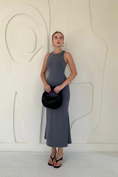 Elbee Fashion Woman Sleeveless Crew Neck Dress