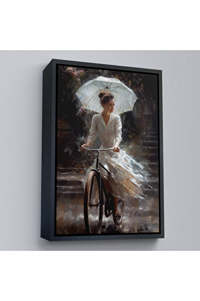 Oxyteez Femeie frumoasă care călătește pe bicicletă cu un umbrelă cu cadru di...