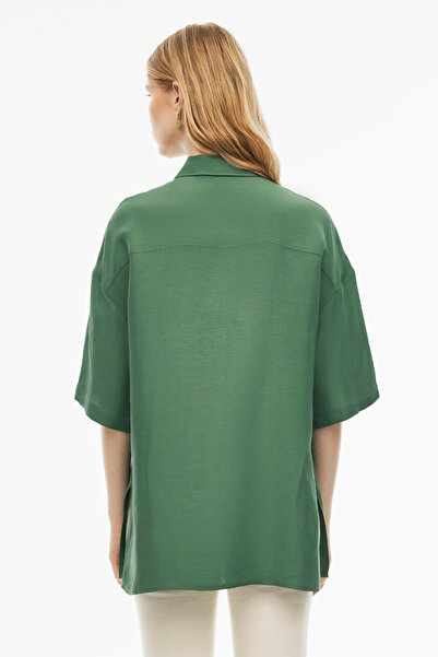 Perspective Γυναικείο πουκάμισο με χαμηλό μανίκι Happy Regular Fit Standard size Γιακάς σε σκούρο πράσινο χρώμα