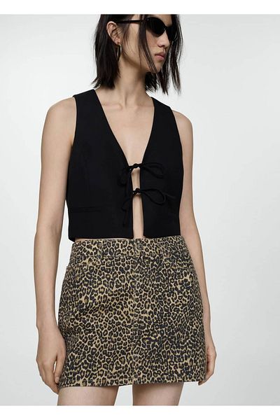 MANGO Woman Minirock aus Denim mit Leopardenmuster