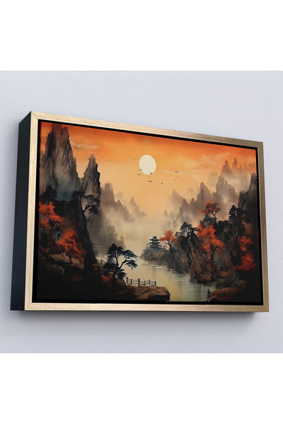 Oxyteez Ζωγραφική κινεζικής ορεινής τοπίας με ξύλινο πλαίσιο-7259