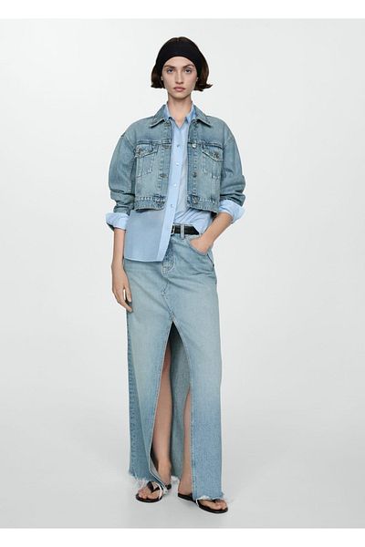 MANGO Woman Palton din denim cu buzunare