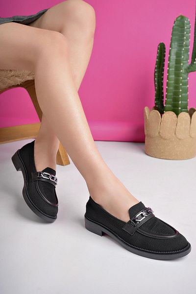 MUGGO Viola Guaranteed Knitwear Metal Buckle Women's Loafer Casual Shoes