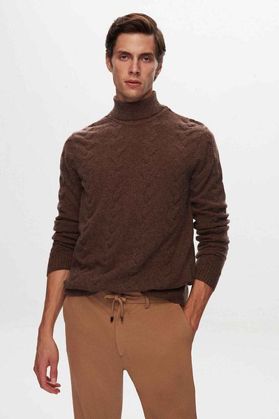 D'S Damat Groom Regular Fit - кафяв пуловер с шарки от жакард