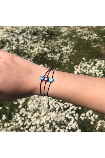 Tralles Takı Glass Evil Eye Beaded Rope Bracelet Set of 3