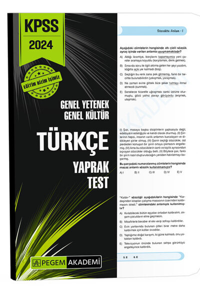 Pegem Akademi Yayıncılık 2024 KPSS Genel Yetenek Genel Kültür Türkçe Yaprak Test