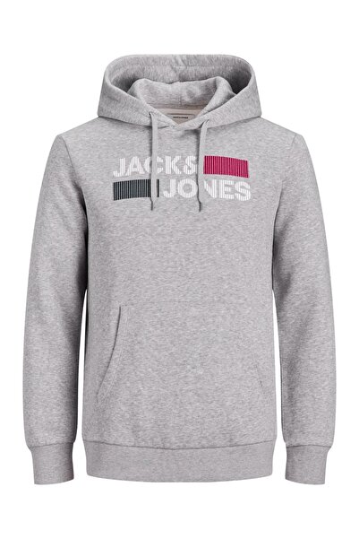Jack & Jones Ανδρικό φούτερ - Λογότυπο Jjecorp, Hood, Noos, Light Grey Melange, PLAY - REG