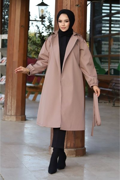 ALNİSS COLLECTİON Trench pentru femei cu mânecă cu balon legat în talie